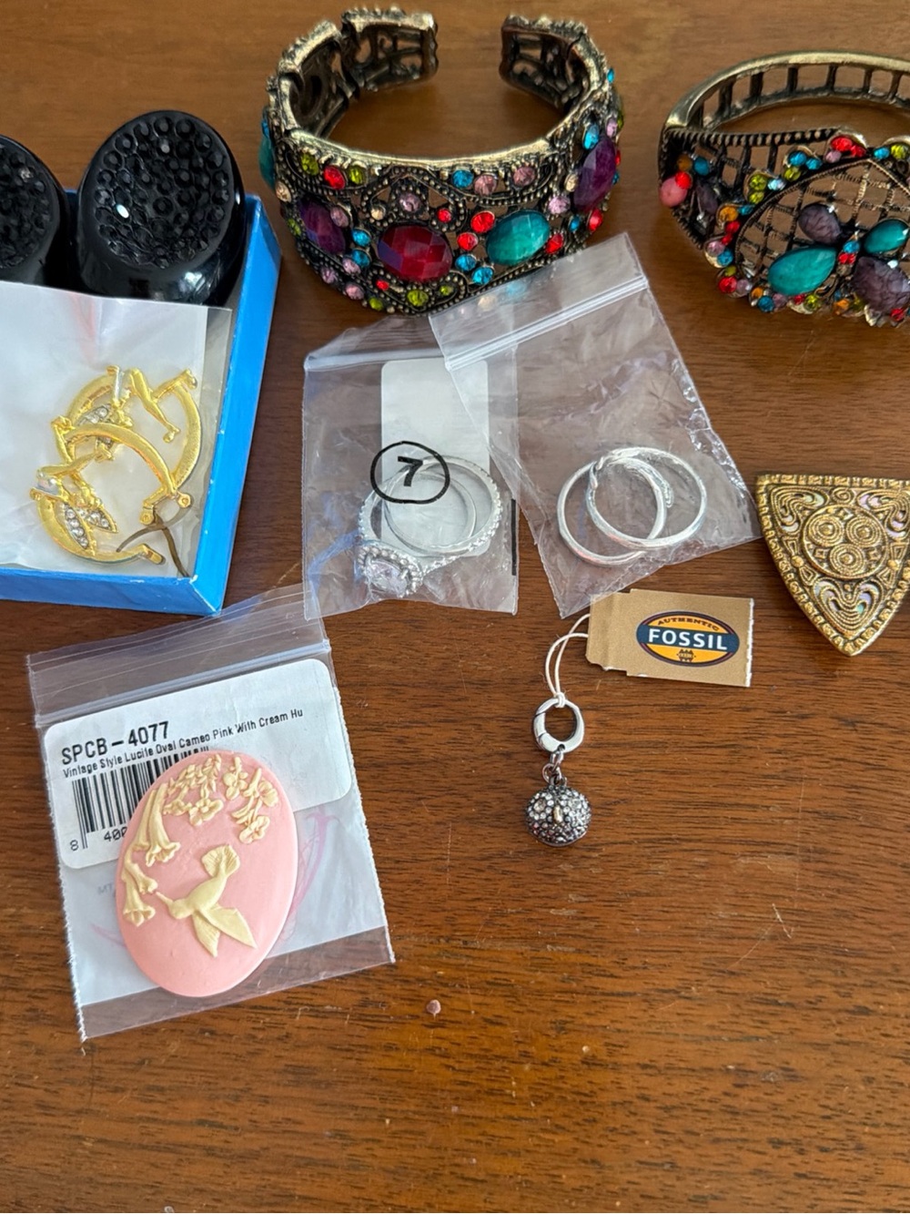 Fossil Owl Sphere Charm with Crystal Accents + Rare Germany Belt/ Cloak Tips +++